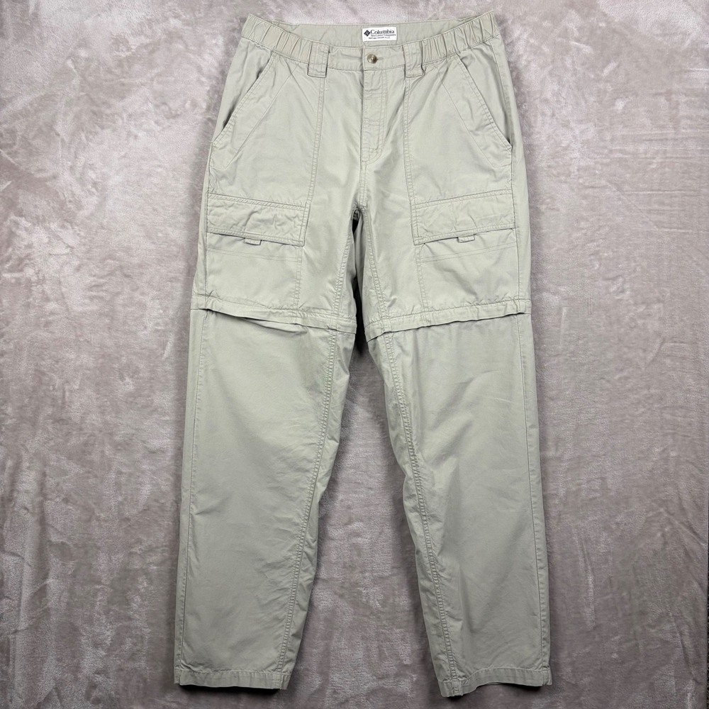 Columbia Mens 32 Convertible Cargo Hiking Pants Tan Khaki Zip Off Gusset Utility